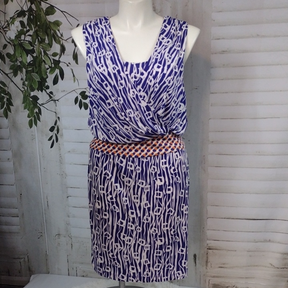 Suzi Chin for Maggy Boutique Purple and White Faux Wrap Midi  Dress Size 14